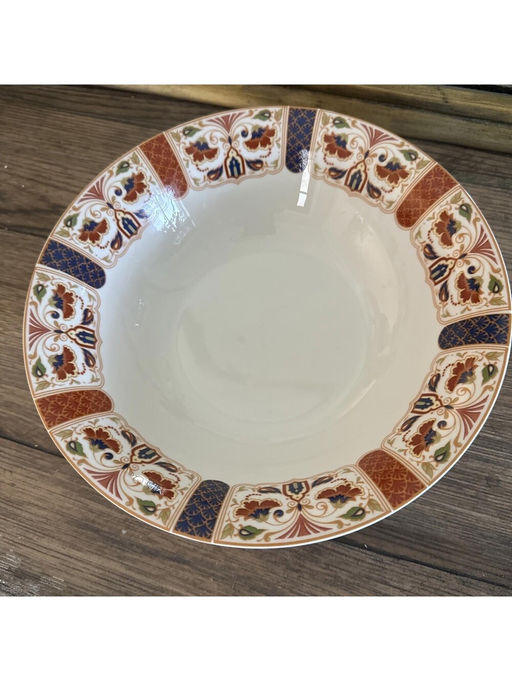 Queens Imari Round Vegetable Serving Bowl 9.5" Blue Red Floral Border India